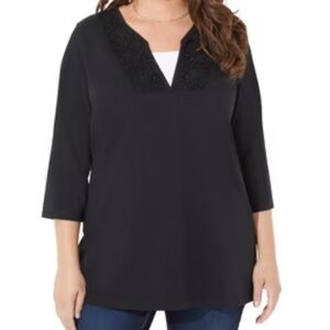 Catherines Women's Plus Size Suprema Lace Trim Duet Top